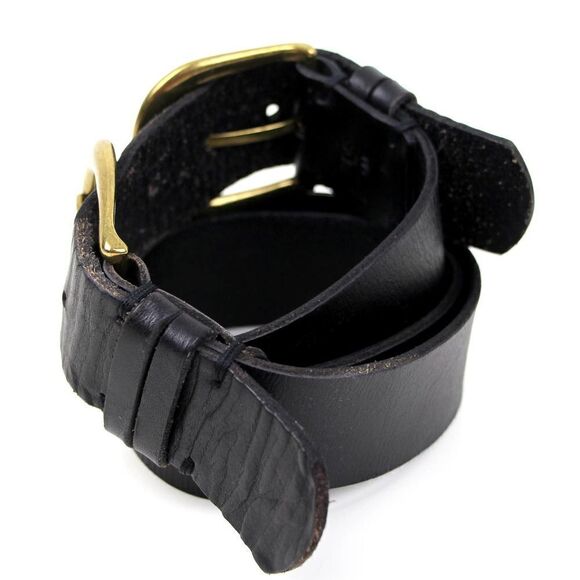 BDG BLACK GENUINE LEATHER 1.5"Wd DOUBLE BUCKLE CASUAL WOMEN'S BELT Sz S/M (C95 - Picture 2 of 10